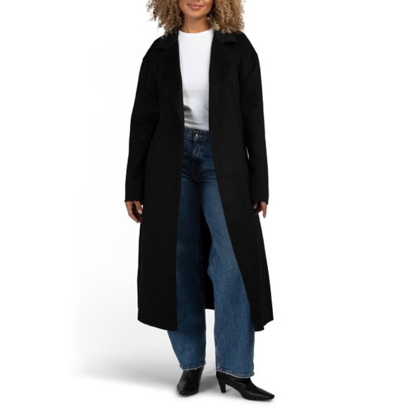 REBECCA MINKOFF Black Wool Blend Double Face Wrap Coat - Picture 1 of 2